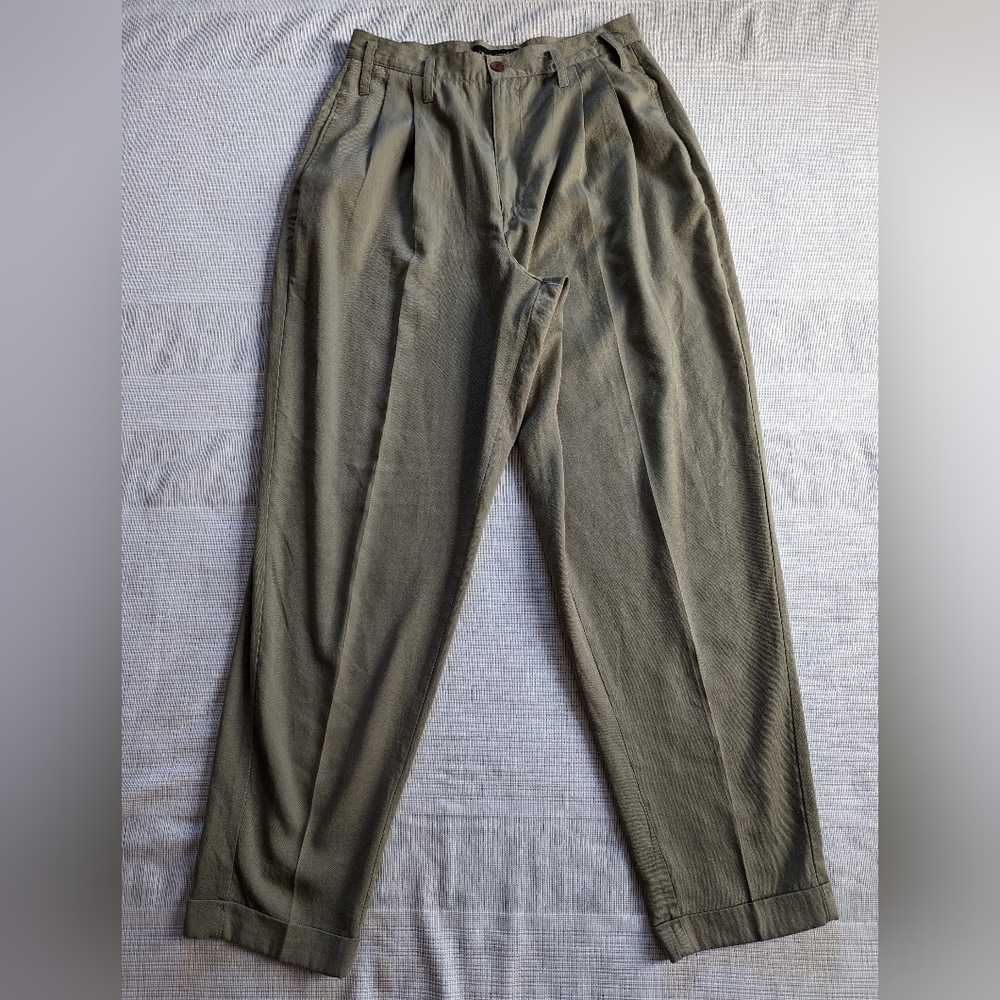 Vintage 90s Women's 13 Rafferty Pleated High Waist Cuffed Pants Tan Brown USA